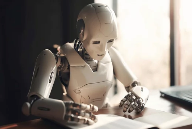 Roboter, der einen KI-Text schreibt