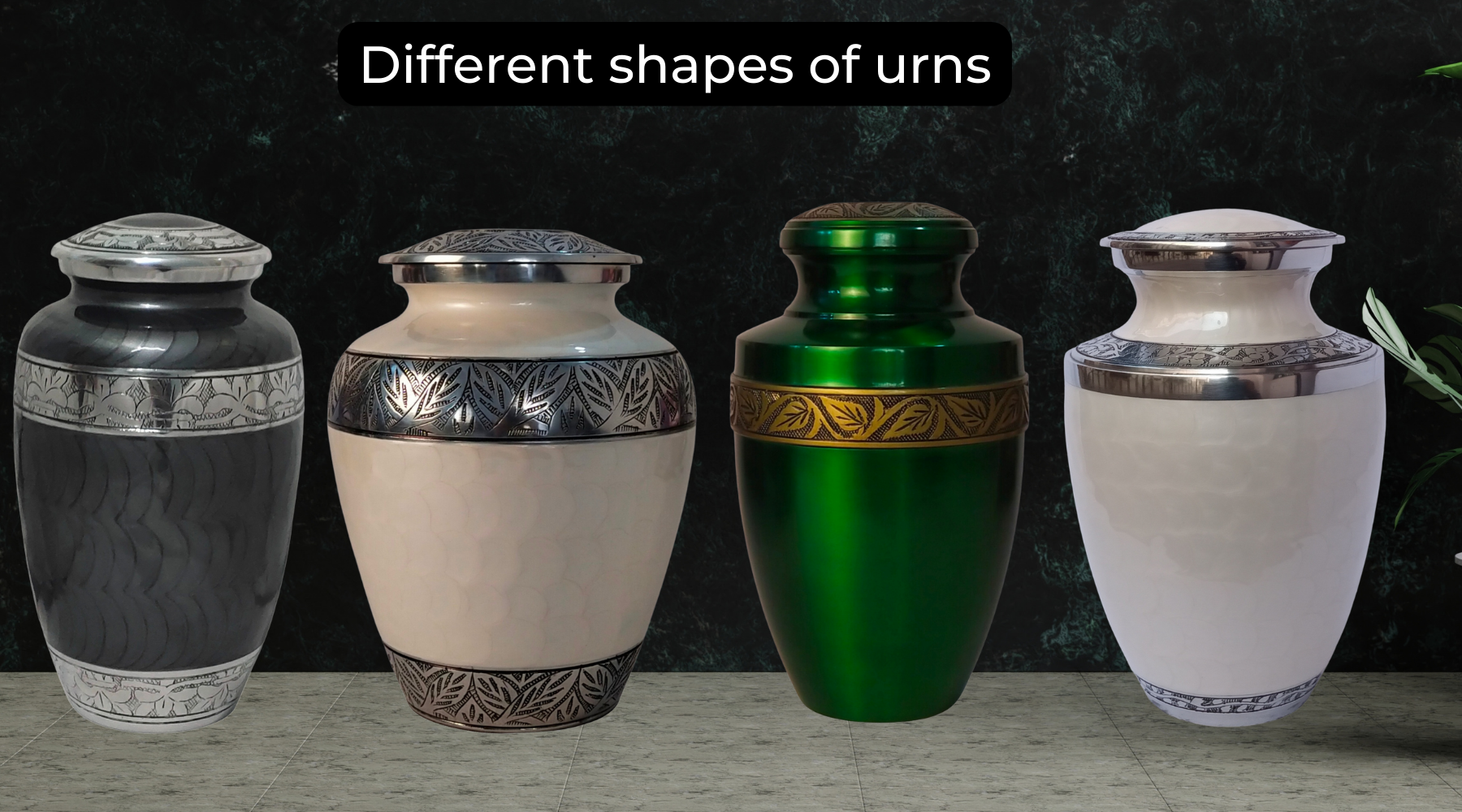 Different types of urns available by Reverie Memorials