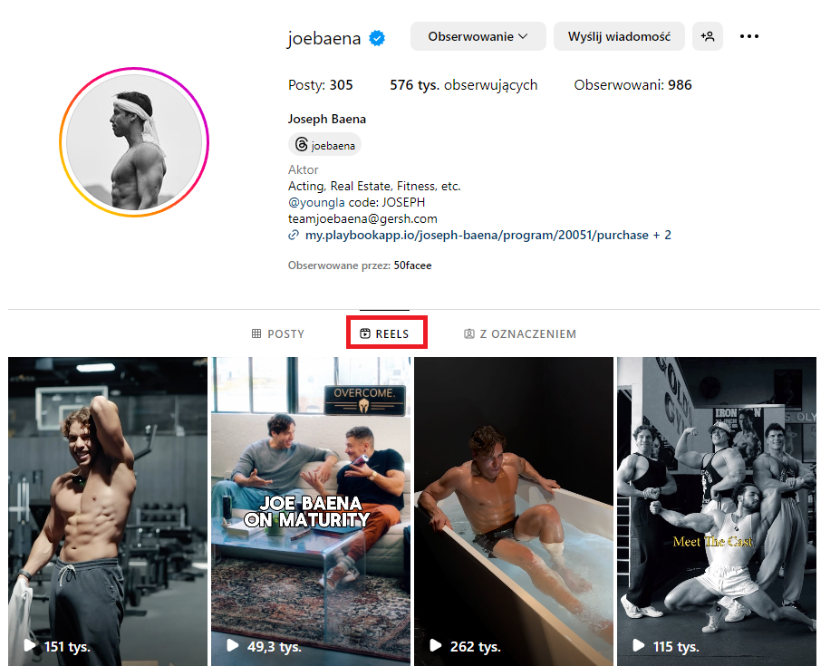Zakładka Reels na Instagramie, joebaena