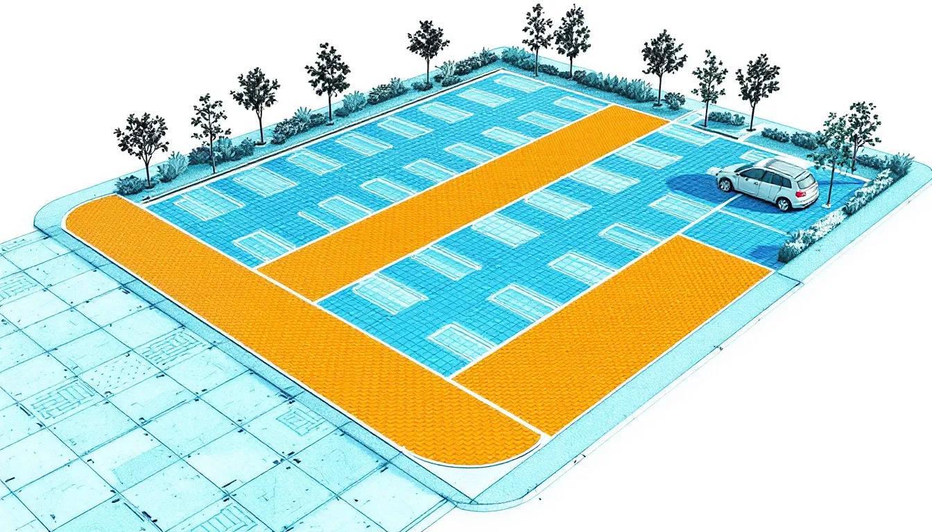 Different surfacing materials displayed in a car park environment.