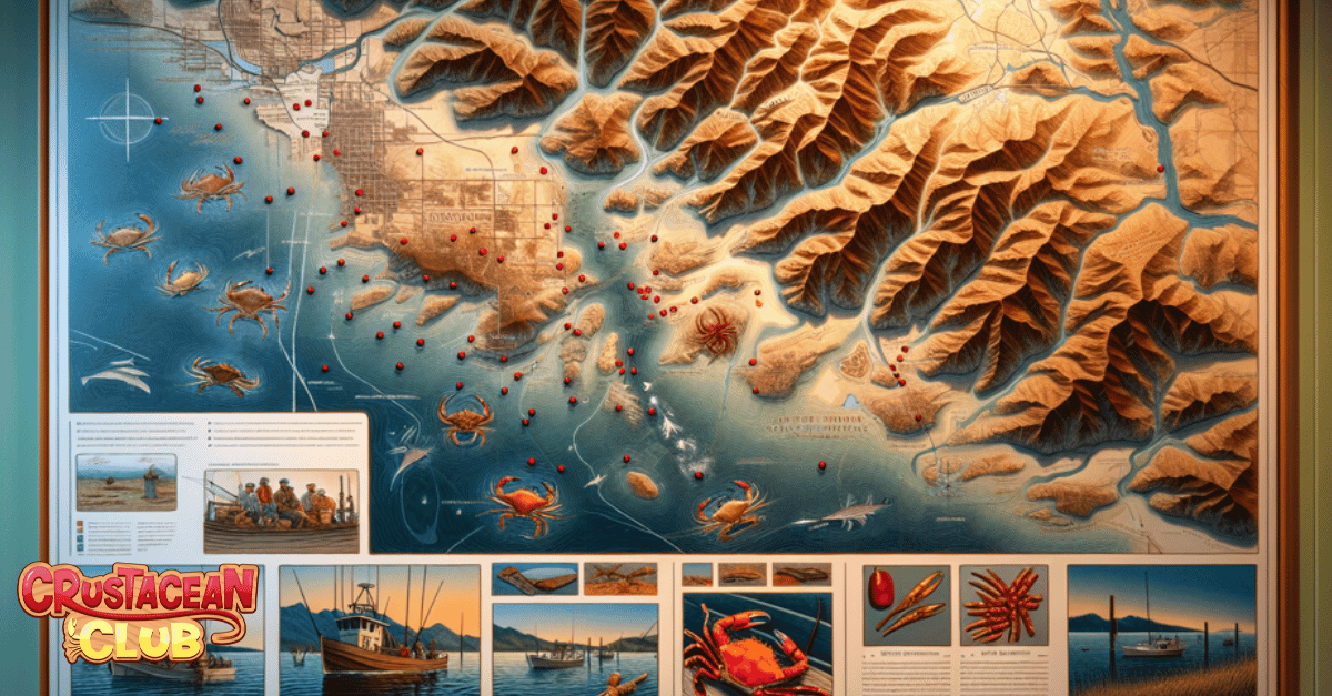 Illustration of a map with regional hotspots for crabbing