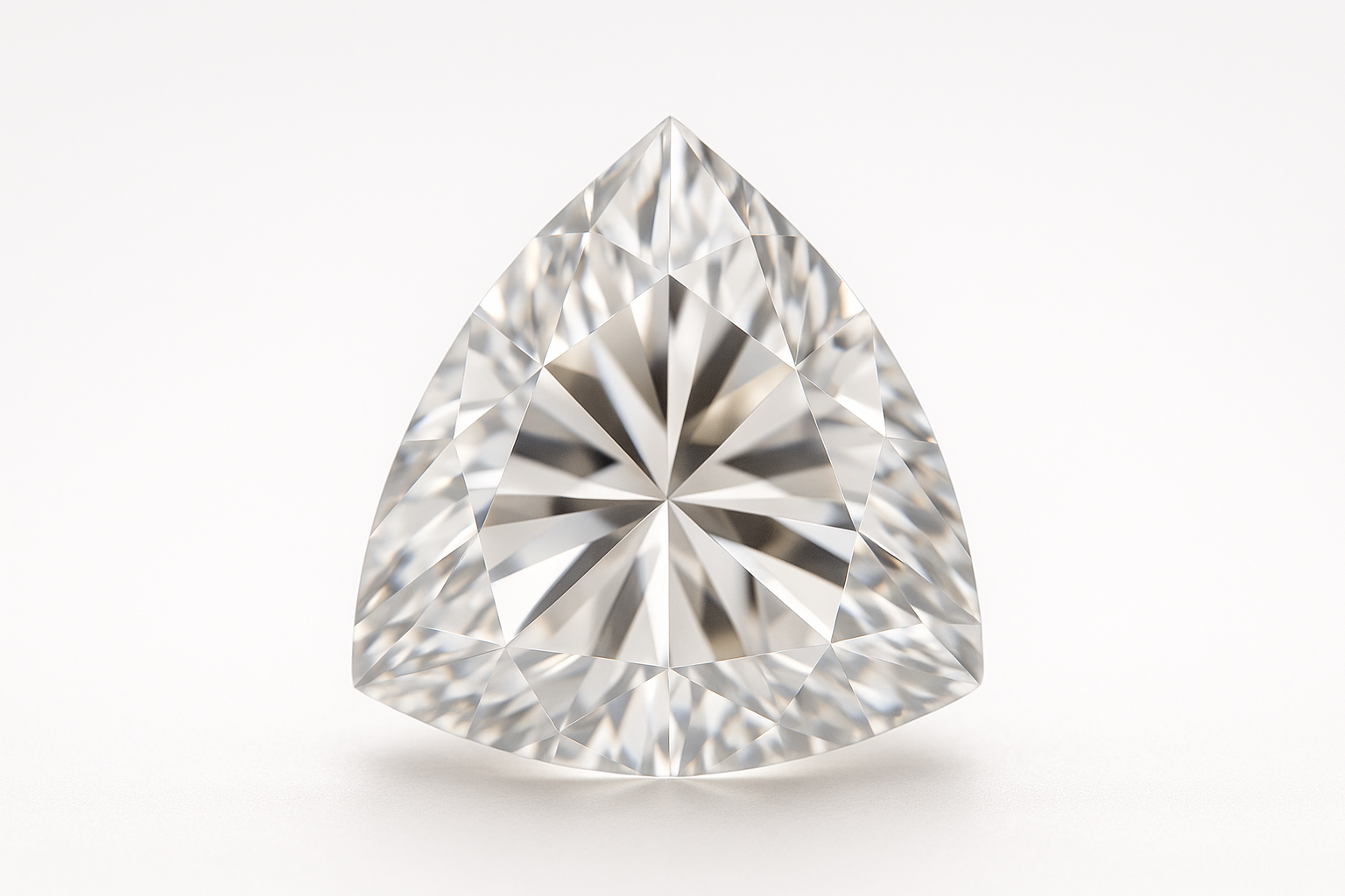 Trilliant formos deimanto makro nuotrauka ant balto fono – trikampis akmuo