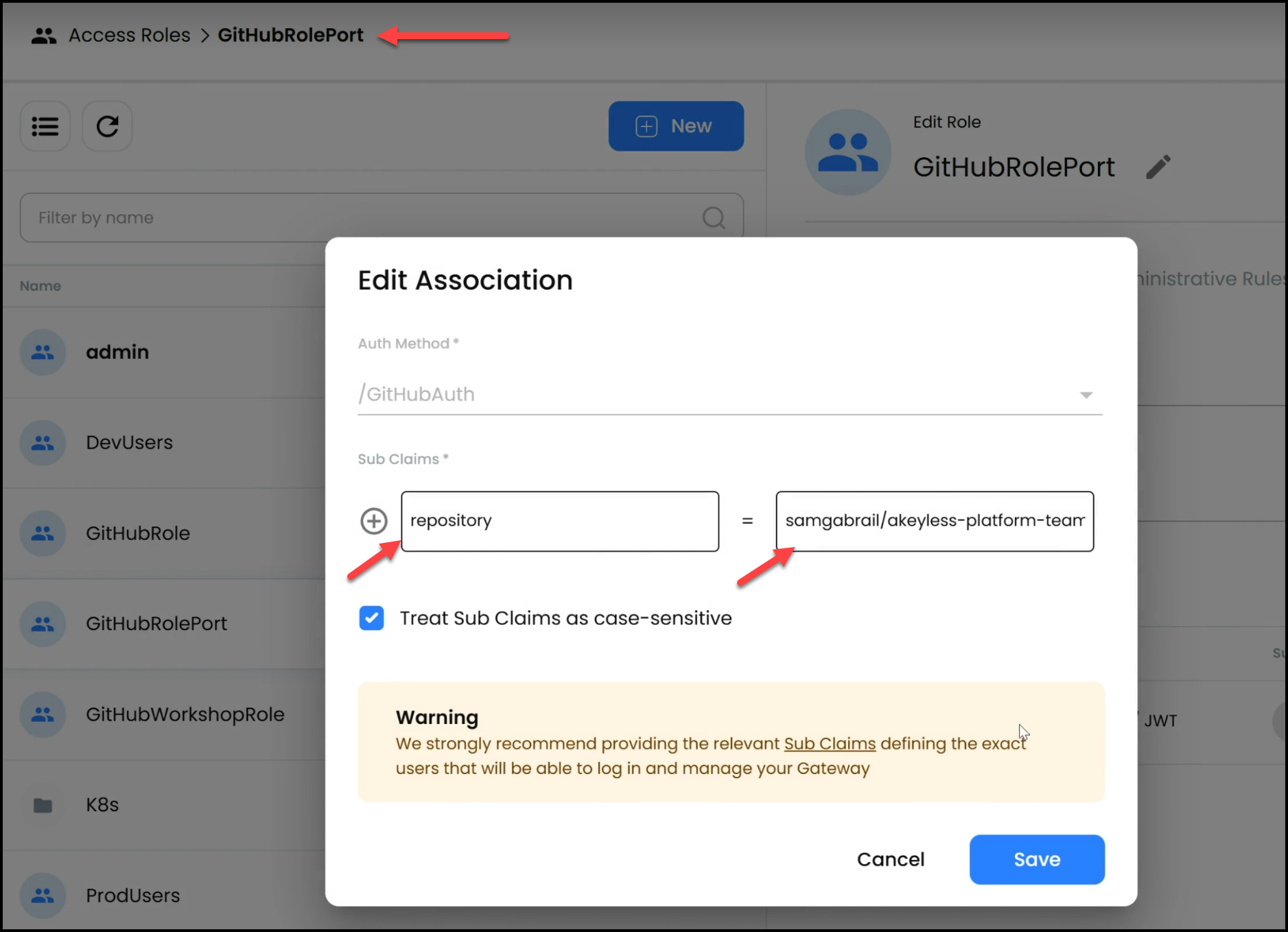 GitHubRole associated with GitHub Auth Method