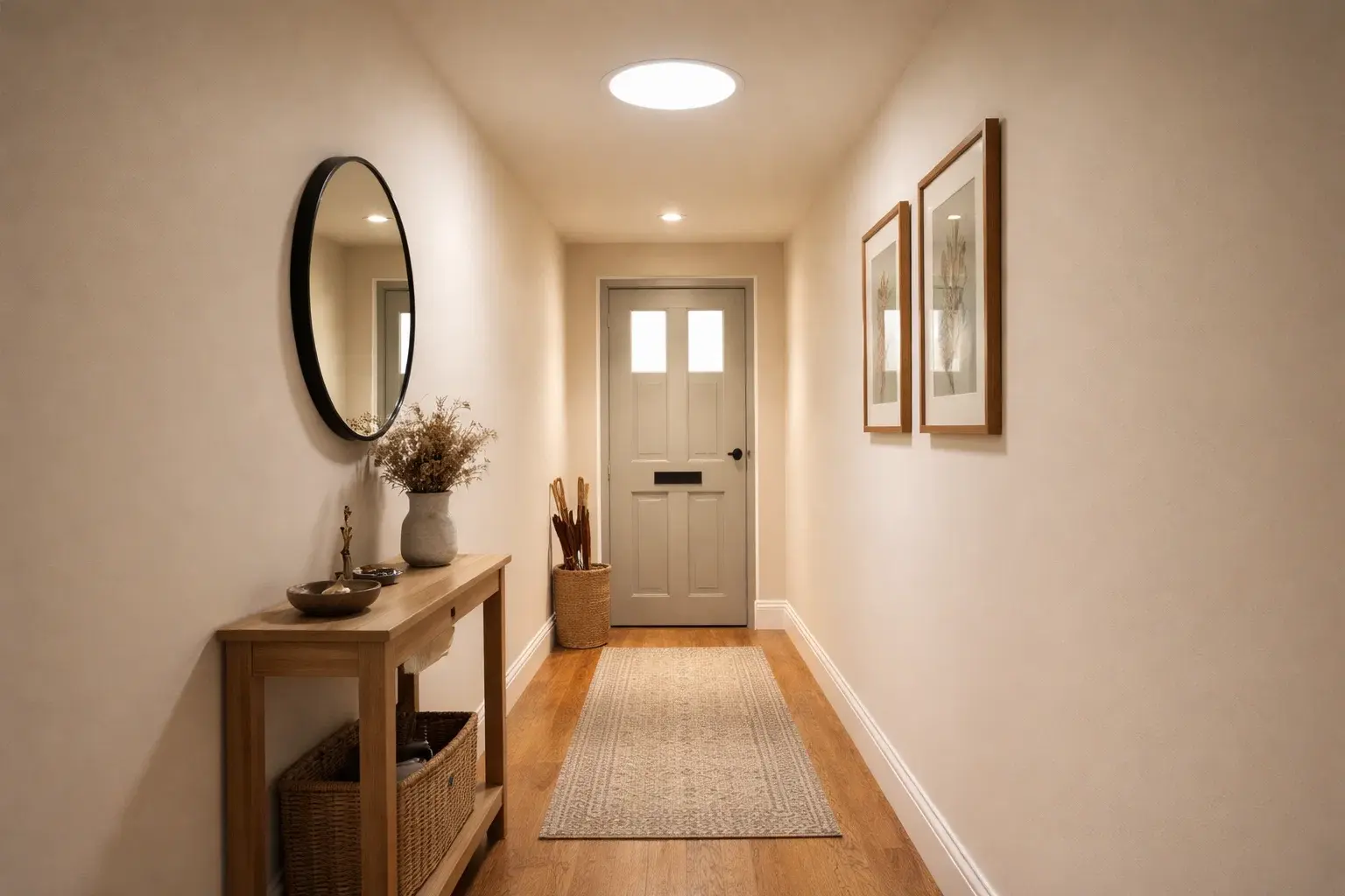 Sun tunnel bringing natural light into a dark hallway in a UK home