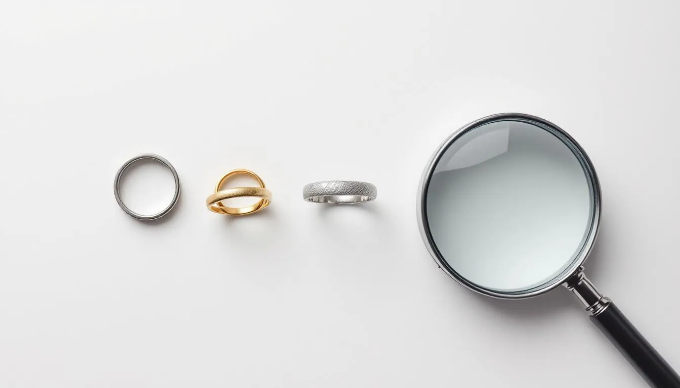 The image compares sterling silver rings to other metals, showcasing a selection of elegant wedding rings crafted in premium sterling silver with a sleek silver tone. It features a variety of styles, including women's silver rings adorned with clear cubic zirconia stones in a round shape, perfect for a special day.