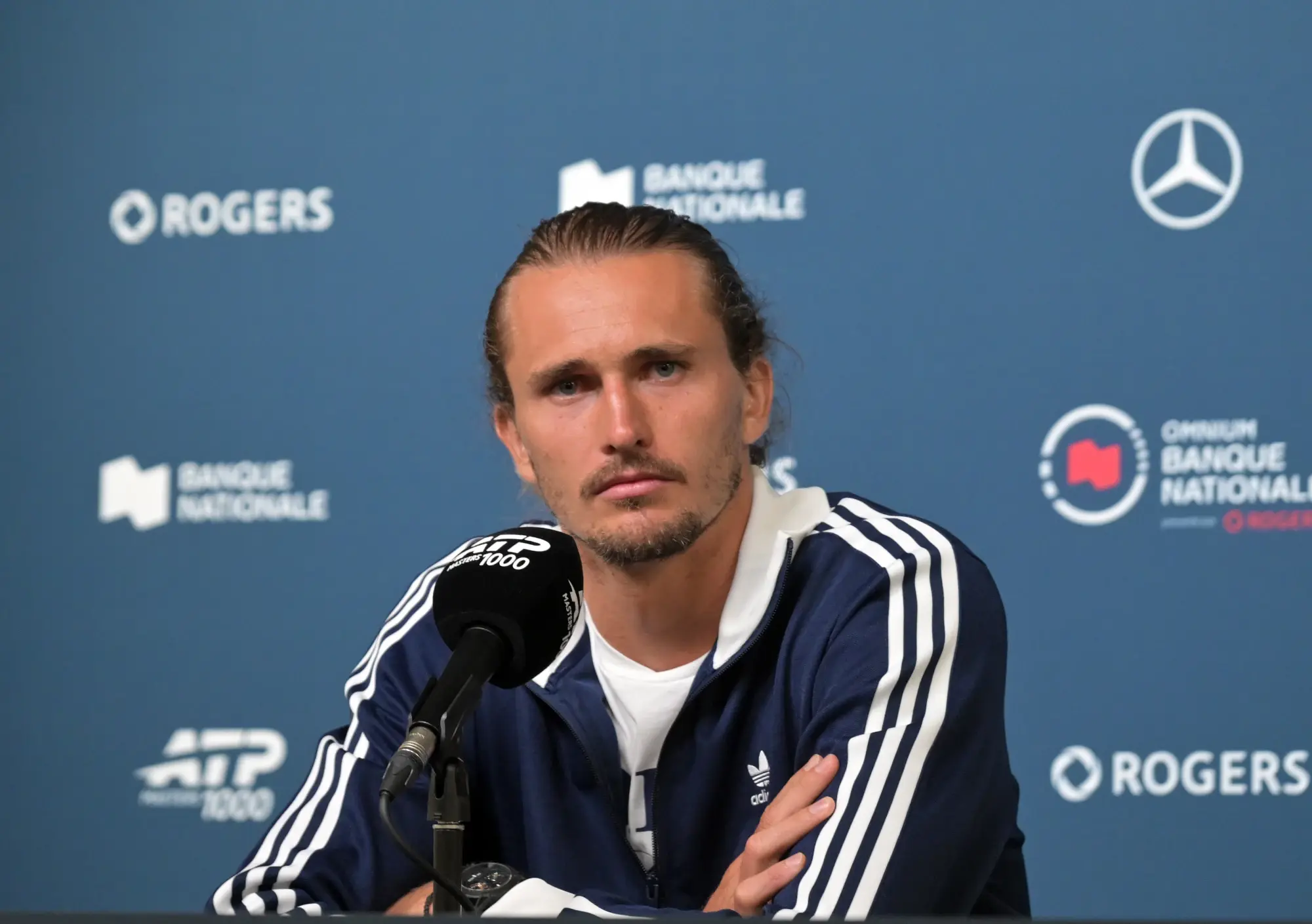 Aug 2, 2026; Montreal, Qc, Canada; Alexander Zverev (GER) gives a presser during first round play at IGA Stadium.