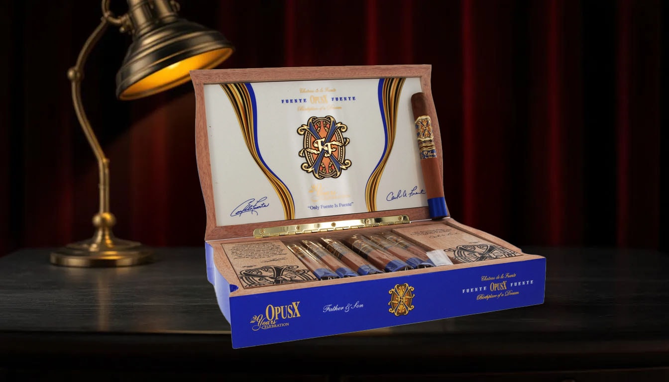 A collection of Arturo Fuente Opus X cigars celebrating the arturo fuente fuente opus x 20th anniversary cigars.