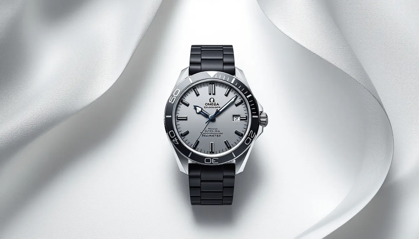 A stylish rubber watch strap for Omega Seamaster displayed on a watch.