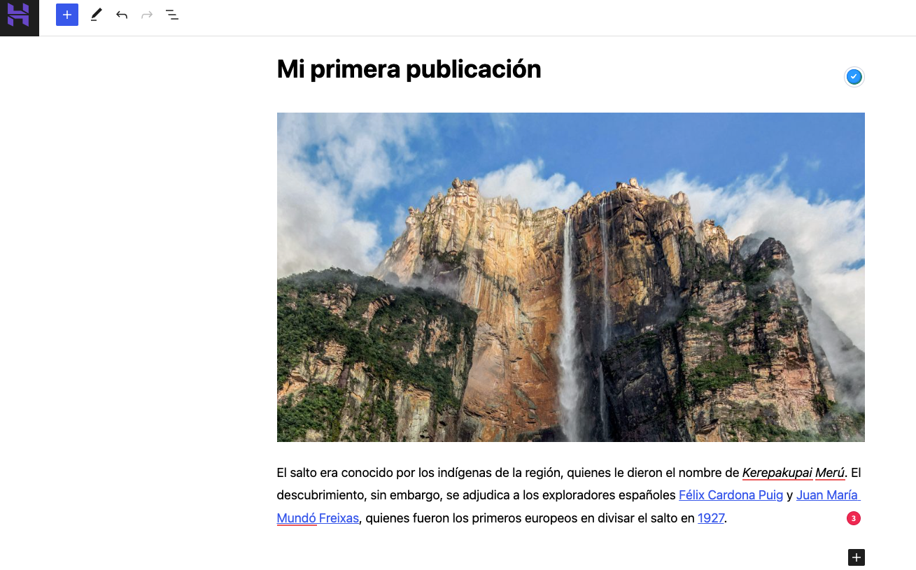 Editor de bloques de WordPress que muestra el contenido de la publicación