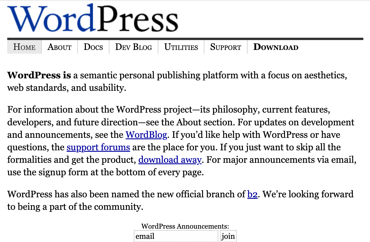 WordPress, 2003 - Way Back Machine