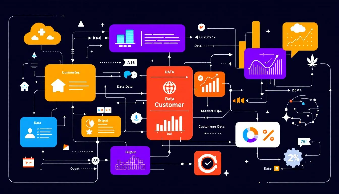 A diagram illustrating the use of AI for data analysis and customer insights.