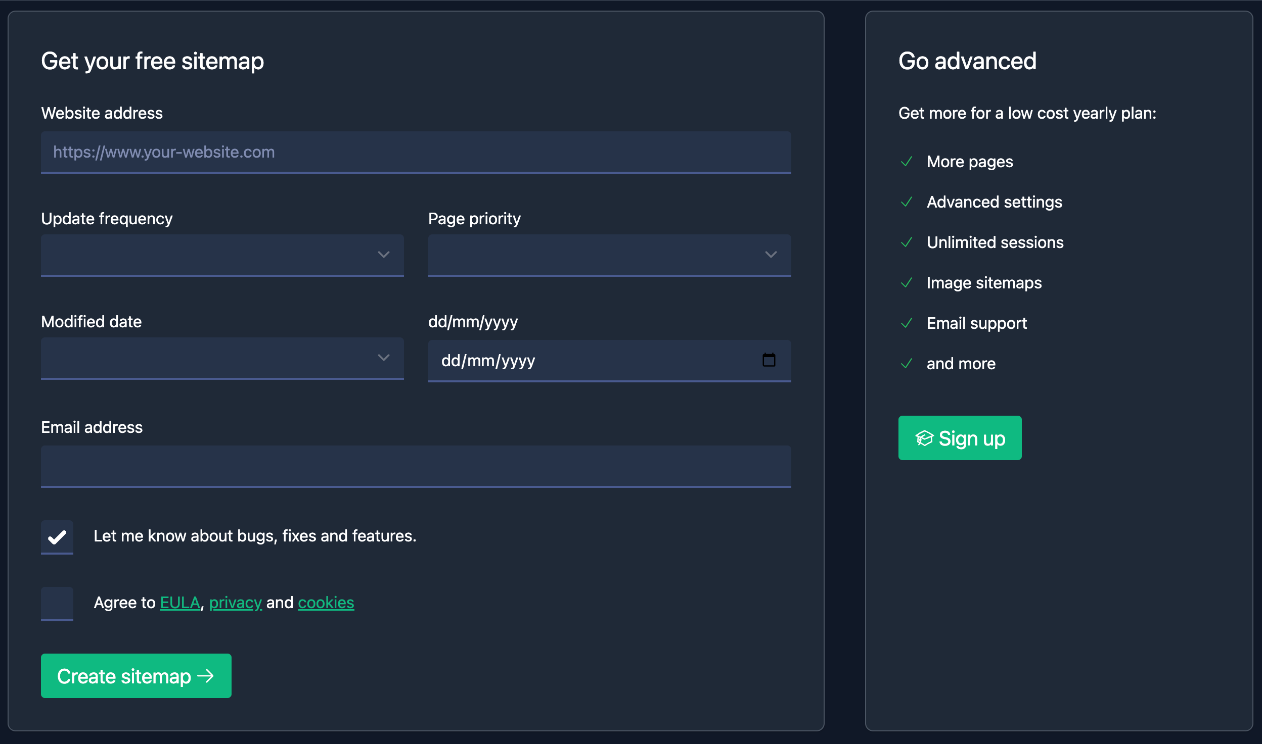 Sitemap creation process