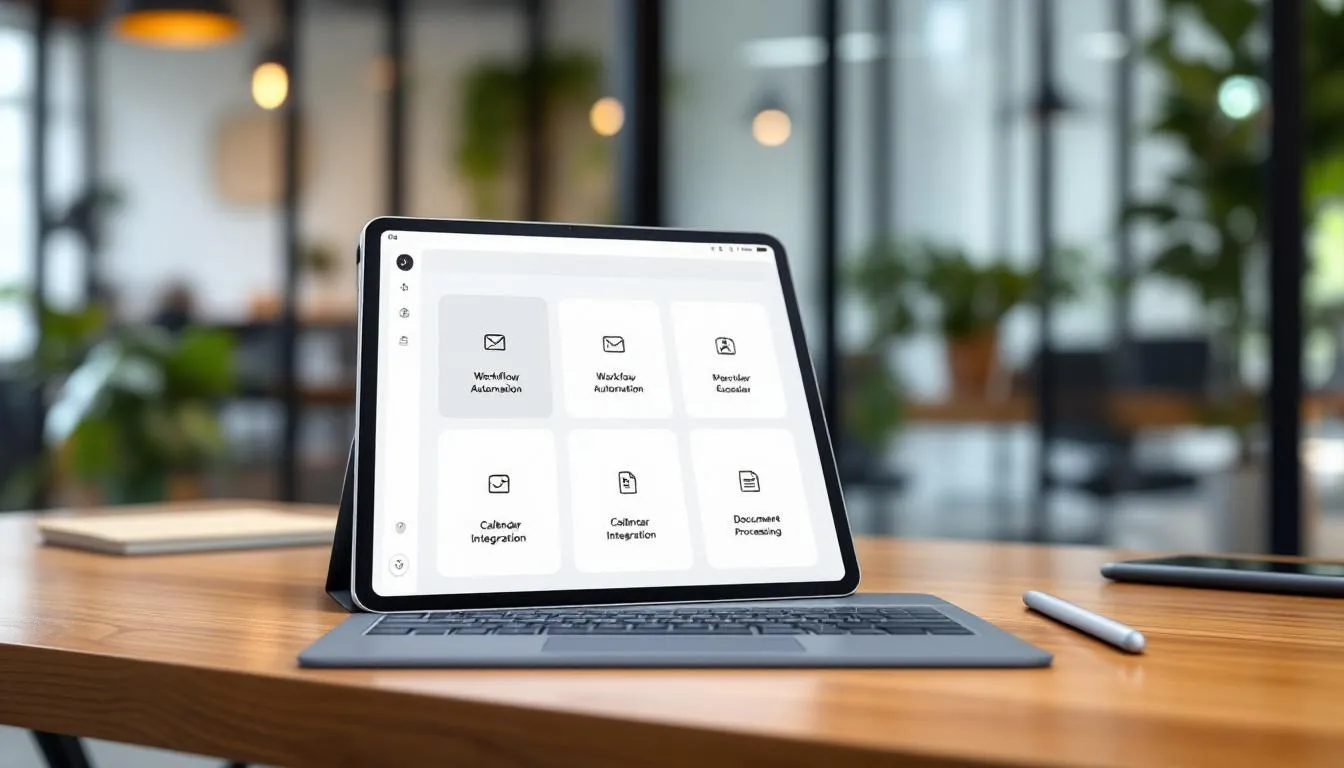 Un iPad affichant des options d'automatisation pour les tâches de bureau.