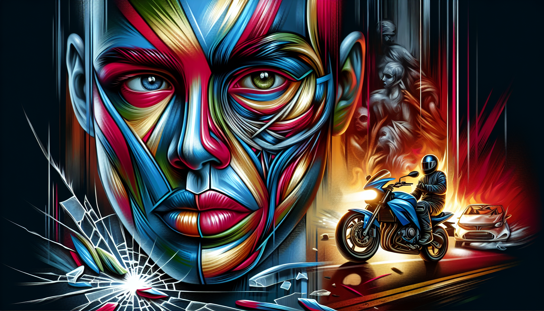An illustration of facial injuries from motorcycle accidents.
