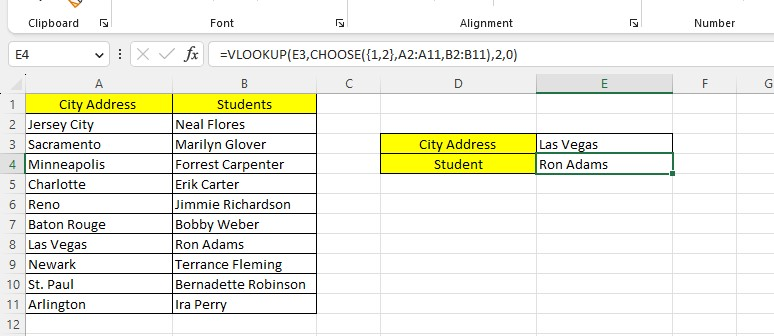 you now have the results of the reverse VLOOKUP formula.