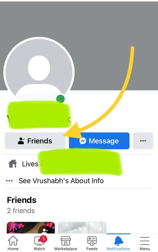click on friend button of a particular person profile