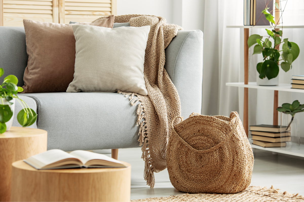 Various colorful cushions on a sofa