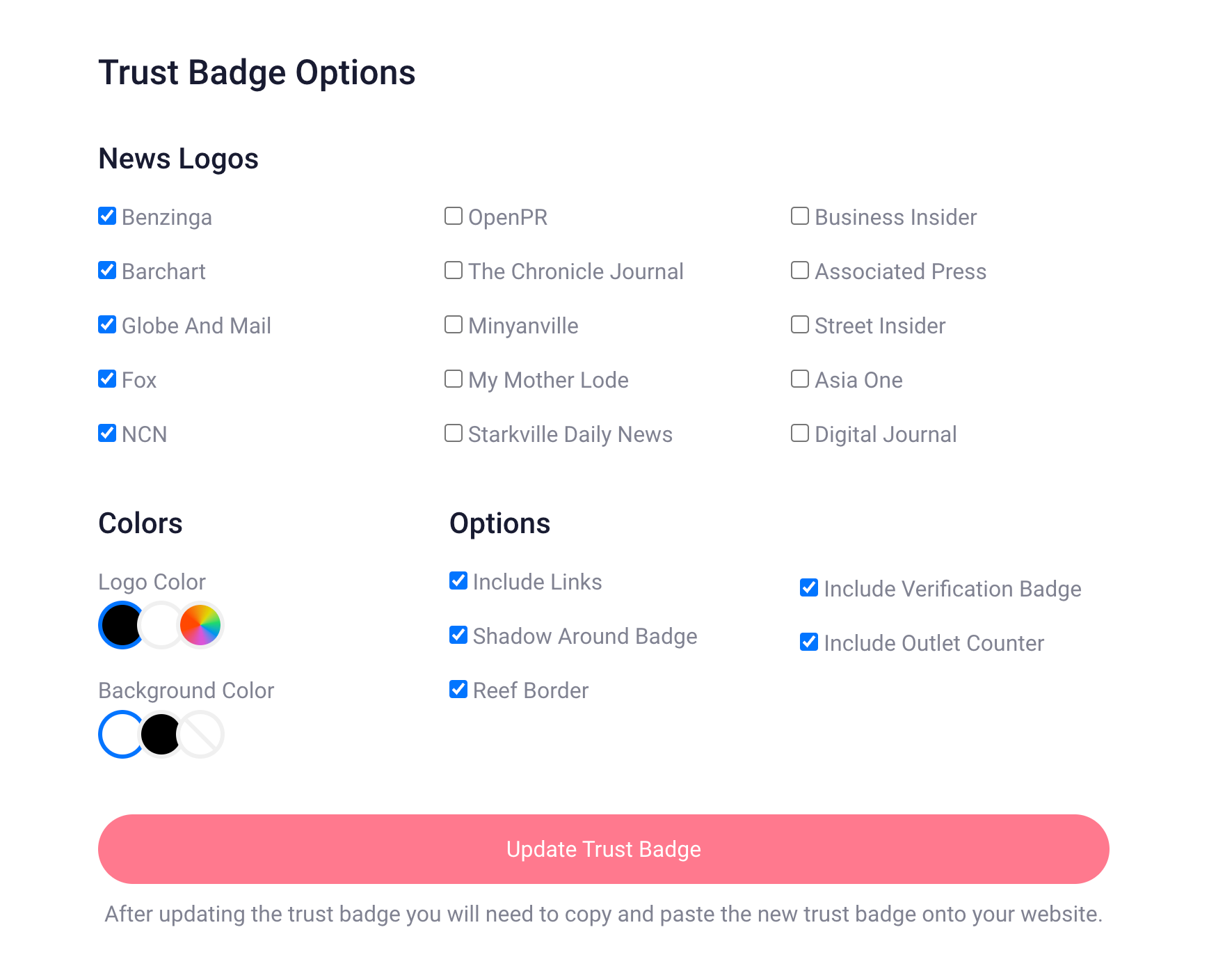 The Trust Badge is fully customisable.