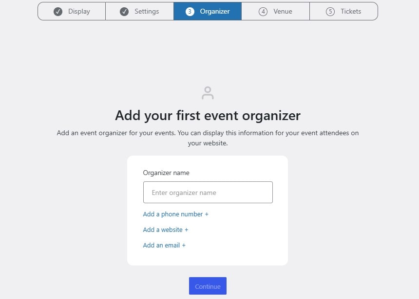 Adding event organizers