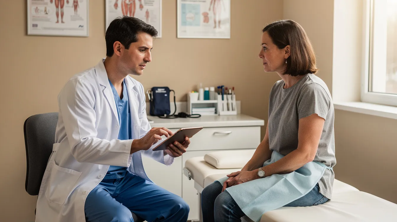 An individual is consulting with a healthcare provider about their allergy symptoms, discussing issues such as nasal congestion, runny nose, and the impact of indoor allergens like dust mites and pet dander on their sleep quality. The conversation may also cover potential treatments for sleep disorders related to allergic rhinitis and obstructive sleep apnea.