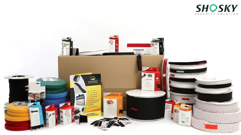 Storage setup featuring tamper-evident tape rolls in an orderly, secure space