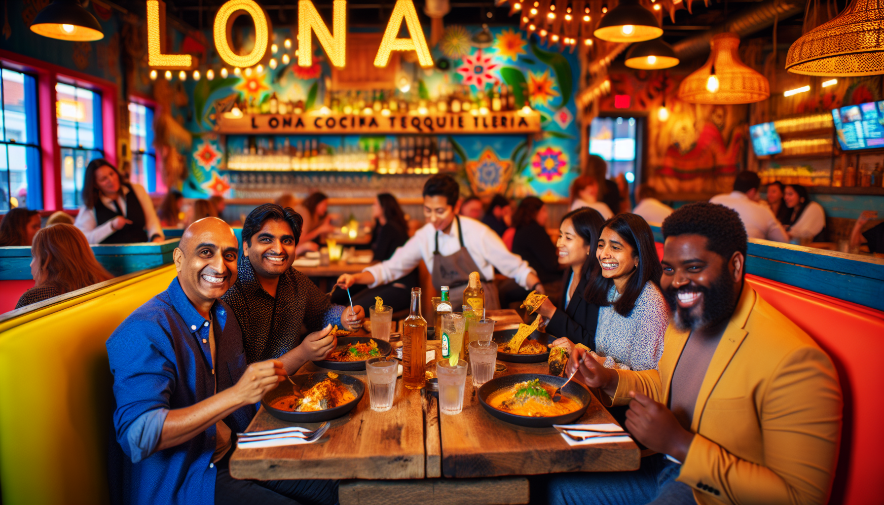 Happy customers enjoying their meal at Lona Cocina Tequileria
