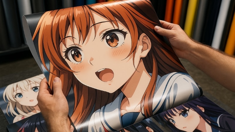 A man is choosing a vinyl wrap from different options