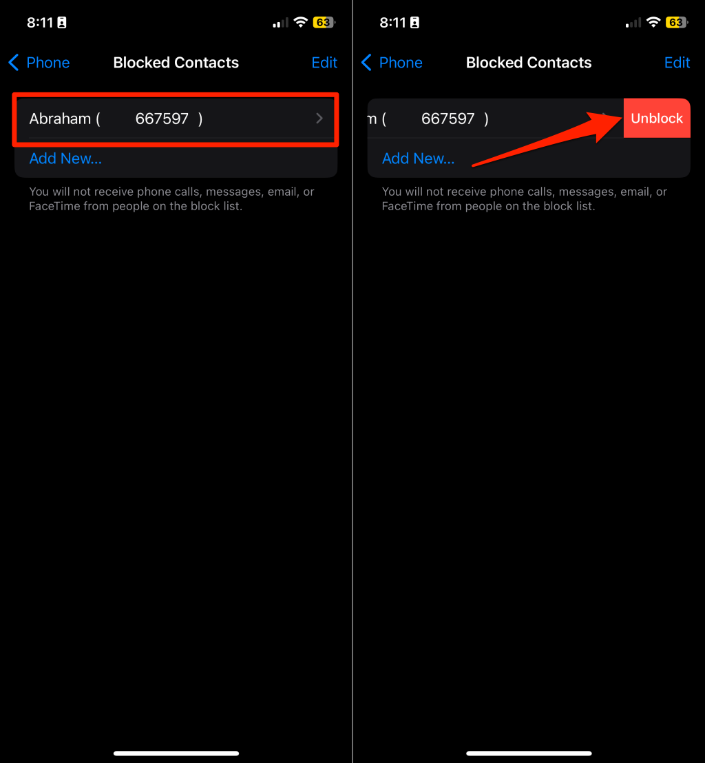 Steps to unblock someone on an iPhone