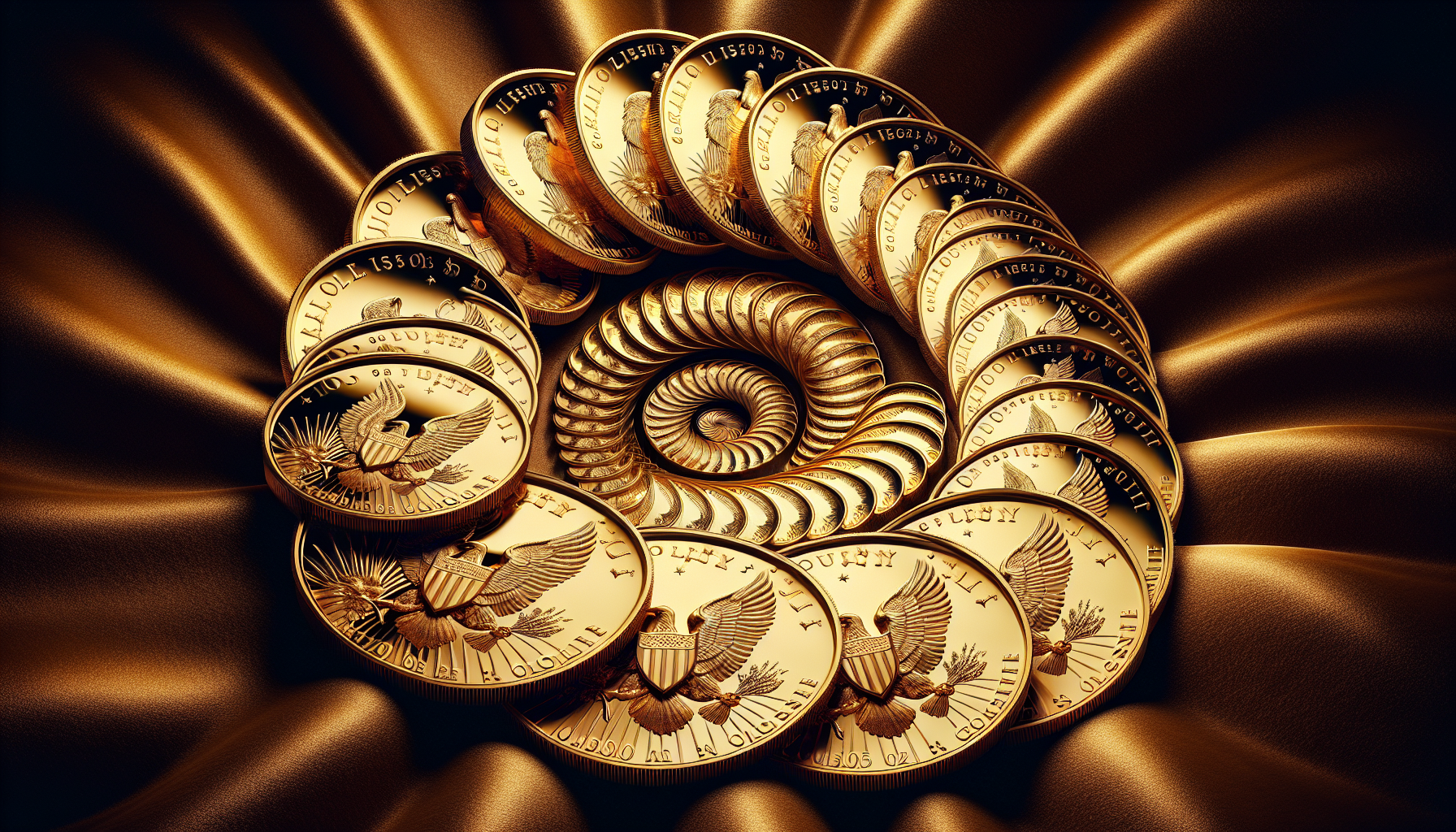 A collection of 1/10 oz Gold Eagle coins displayed elegantly.