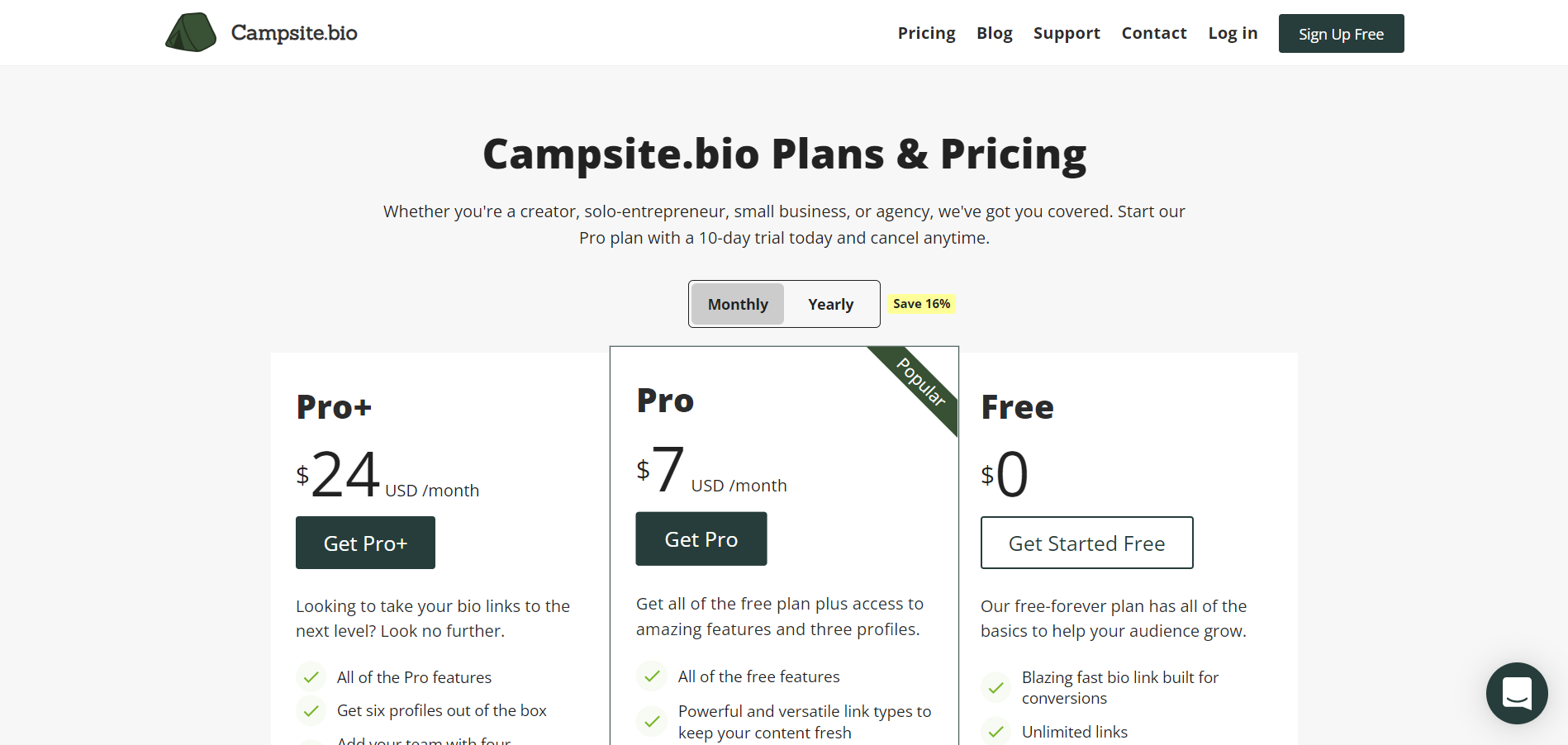 campsite.bio pricing