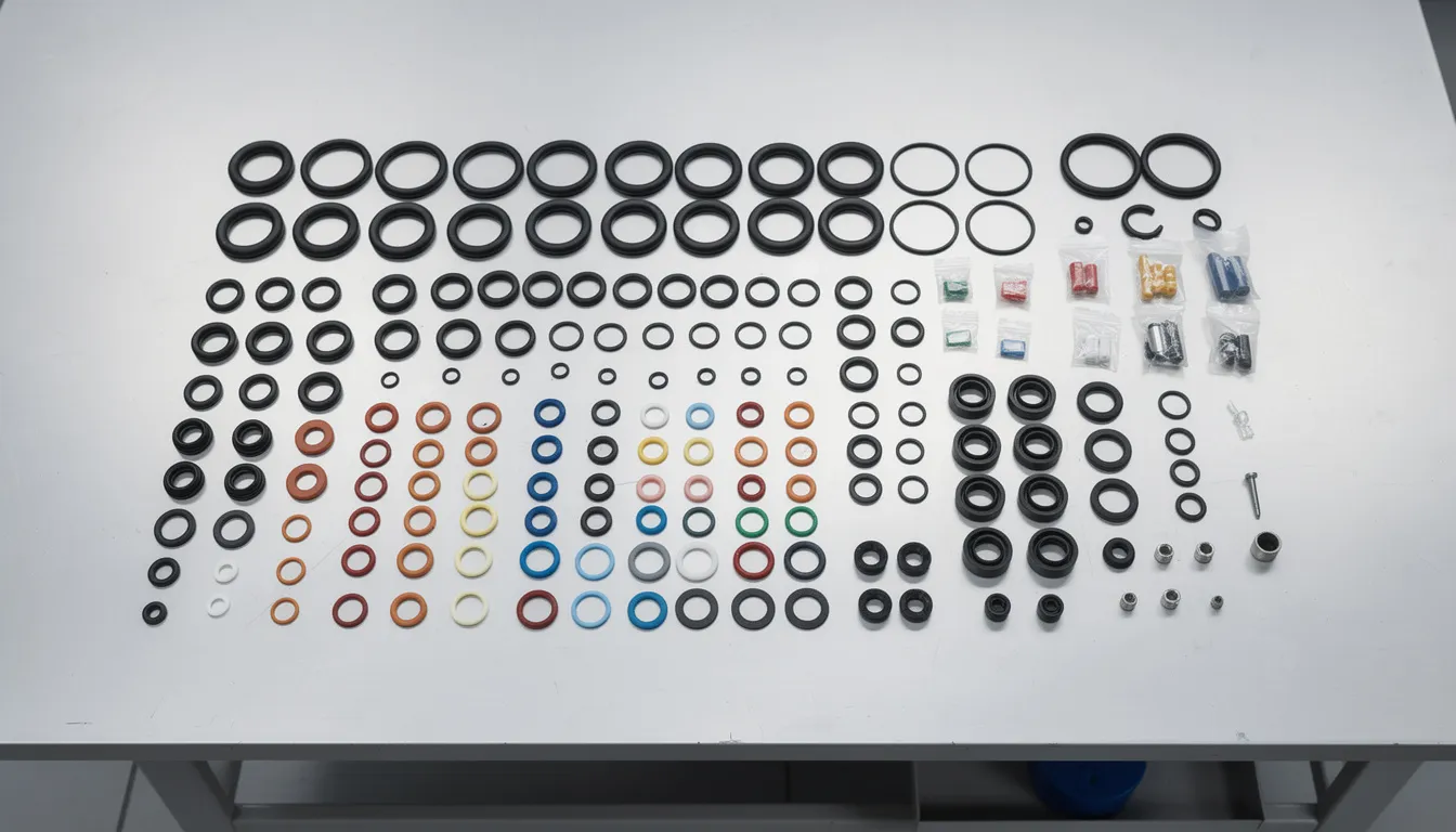 An organized array of O-rings and seal replacement parts is displayed on a clean workbench, ready for maintenance and repair of cold plunge tubs. These components are essential for ensuring proper water circulation and preventing leaks in cold water immersion systems.