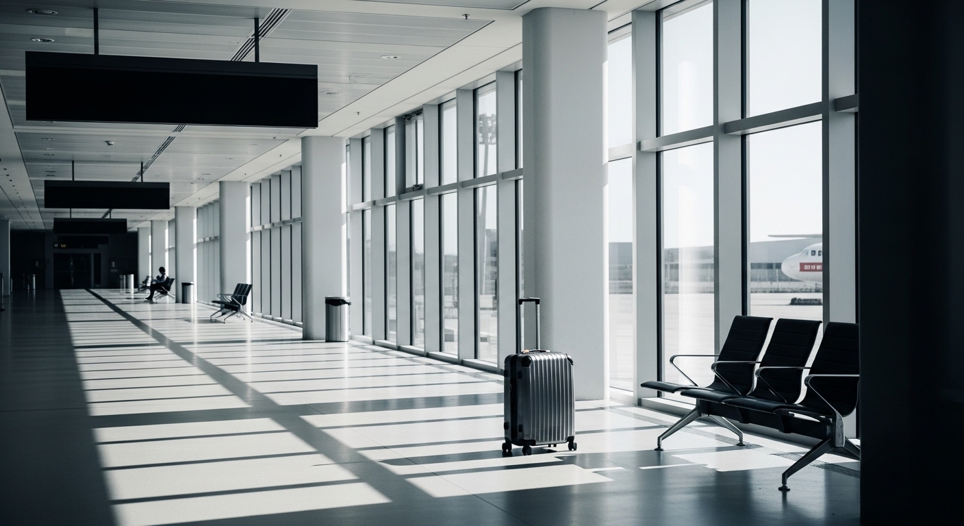 Quiet airport moment symbolizing a smooth, comfortable journey focused on consistency and arriving well rested.