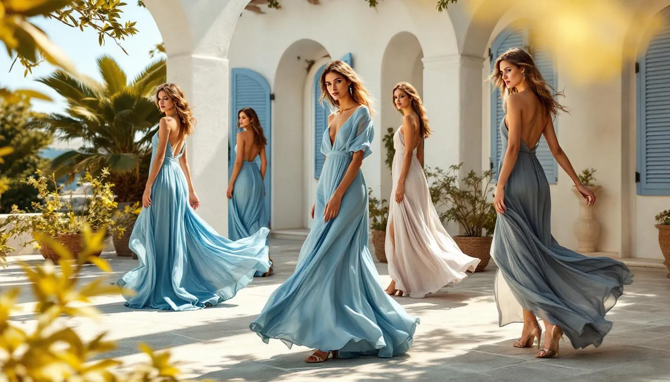 Standard length categories for maxi dresses showcased on models.