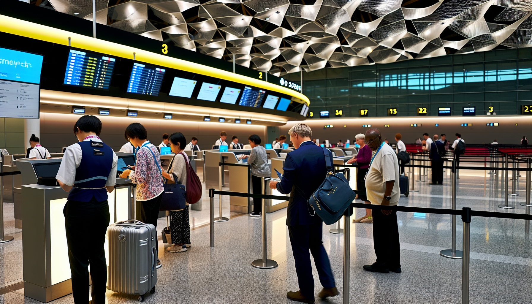 Singapore Airlines Terminal at JFK Airport with passengers checking in