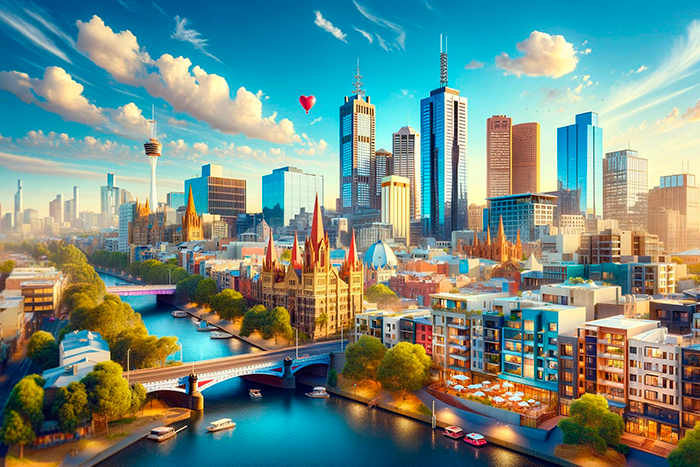 Airbnb vacation rentals in Melbourne with prominent landmarks and a vibrant city atmosphere