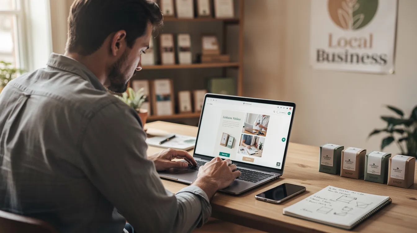 A small business owner is focused on editing their ecommerce website on a laptop, surrounded by notes and a cup of coffee, as they work to create an online store that will drive sales and attract new customers. The scene captures the essence of building an online business with the right website builder and online store features.