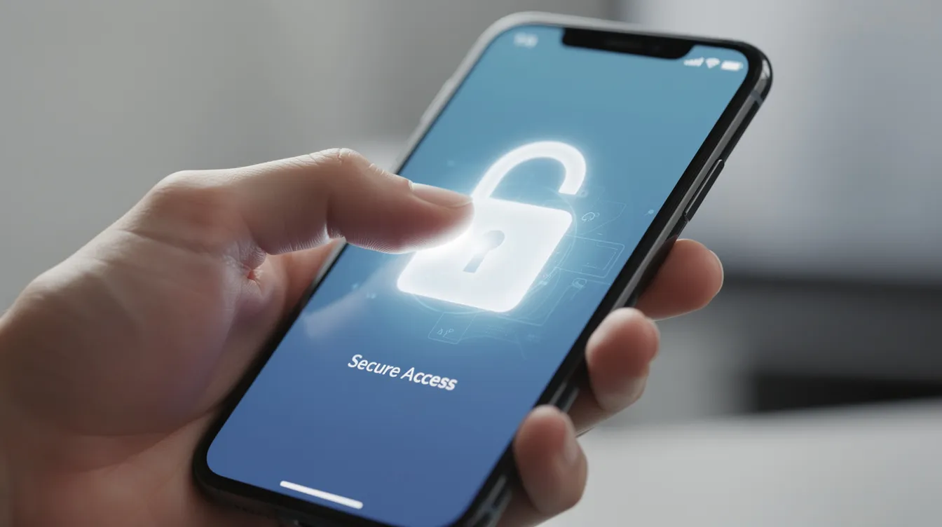A close-up image shows a hand pressing a security lock icon on a smartphone screen, symbolizing the process of self-exclusion from online gambling. This action reflects a person's effort to protect themselves from gambling by blocking access to gambling websites during their exclusion period.