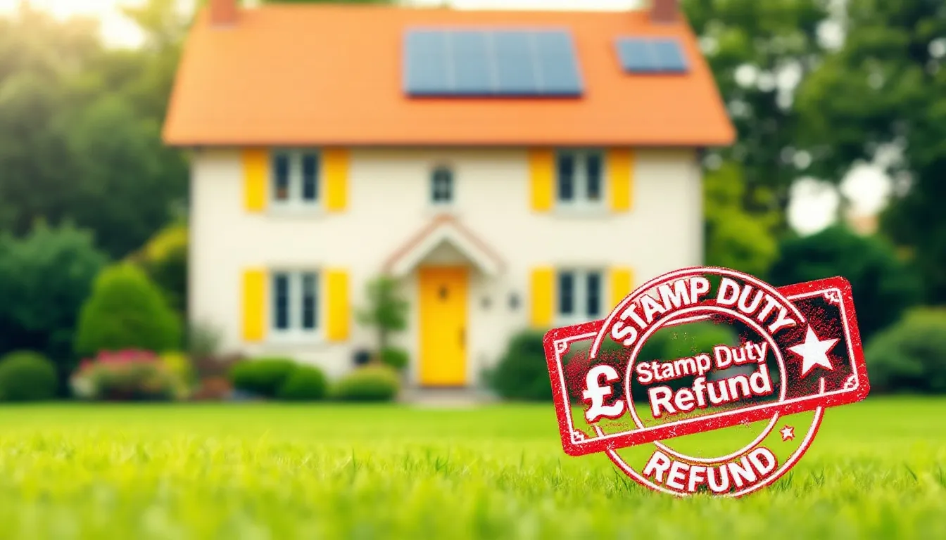 Illustration of a house with a stamp duty refund symbol.