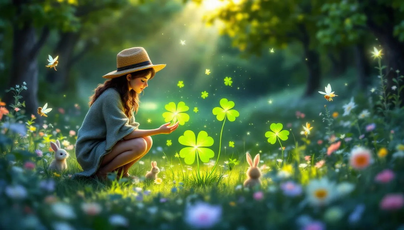 Que faire quand on trouve un trèfle à 4 feuilles ? Une personne examinant un trèfle à quatre feuilles dans une pelouse.