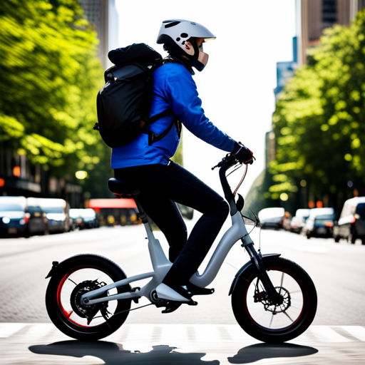 A person riding an electric bike with safety gear
