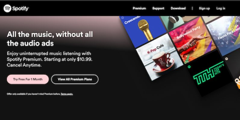 Spotify Premium landing page