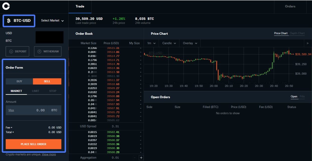 Selling Bitcoin on Coinbase Pro