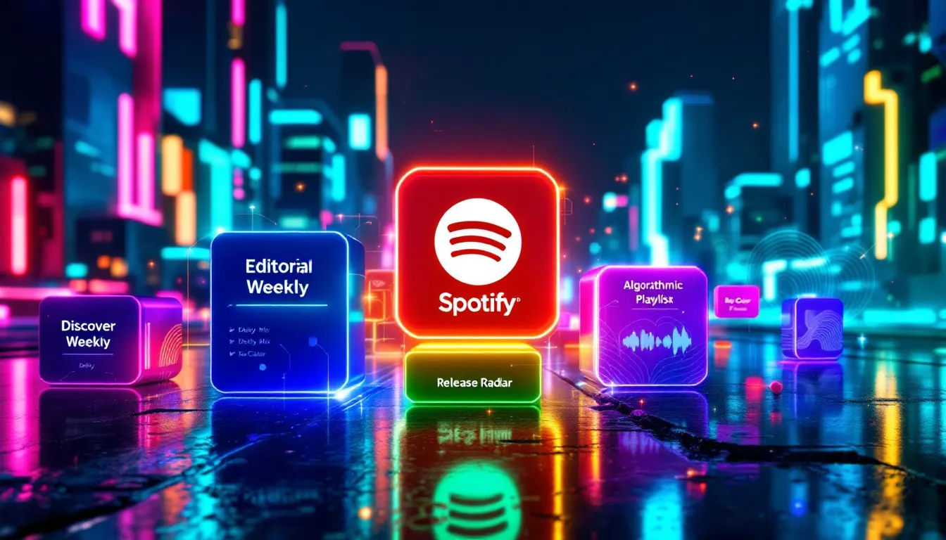 An overview of various Spotify playlists, including editorial and algorithmic playlists.