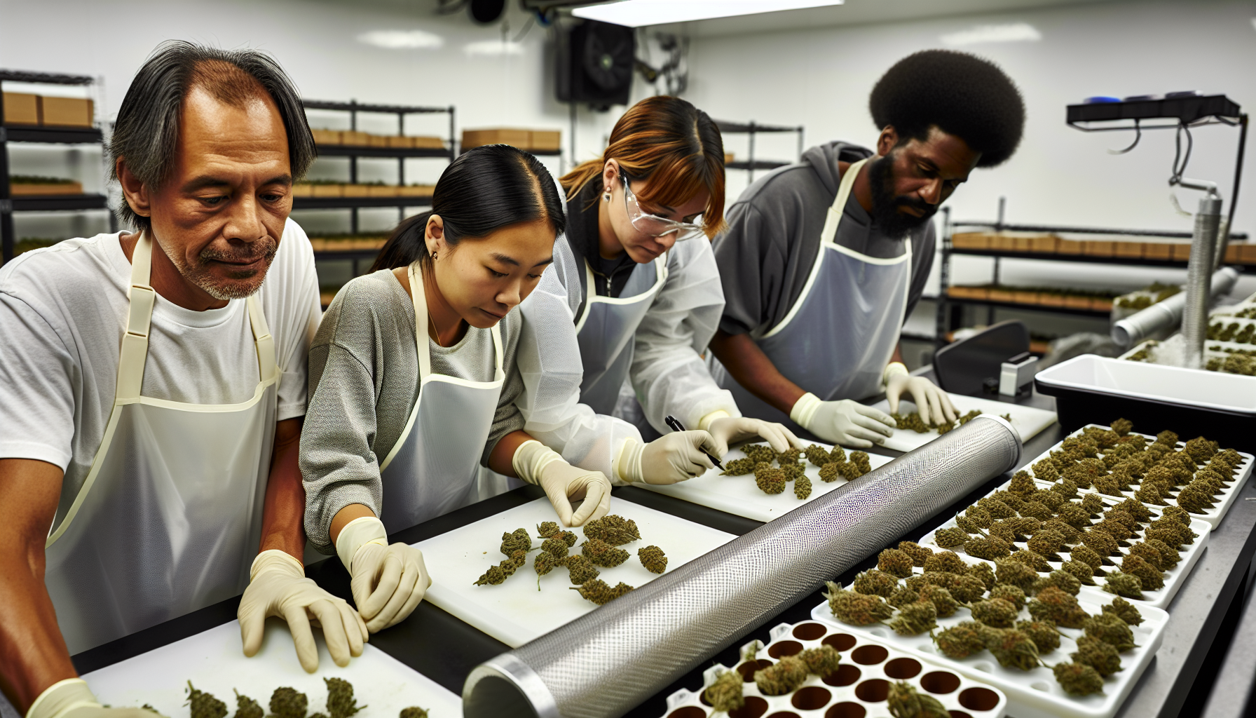 Users testing the efficiency of the trim tray for bud trimming