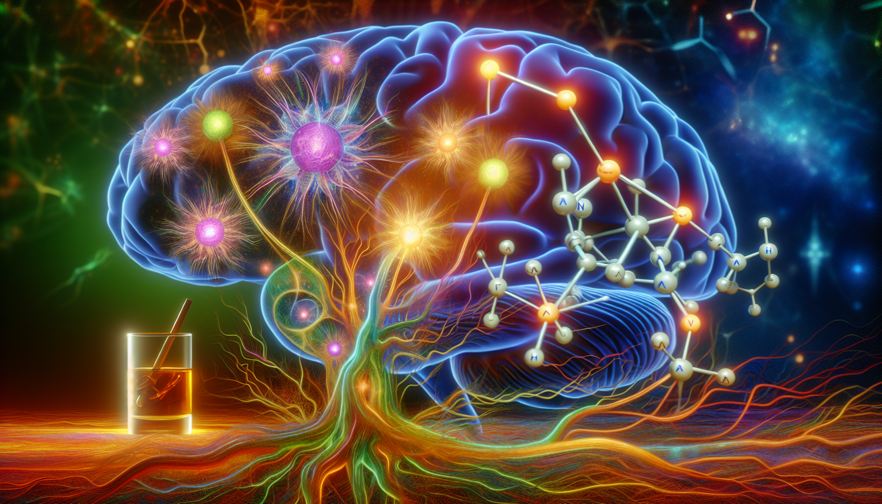 Illustration of neurotransmitters and brain's reward system