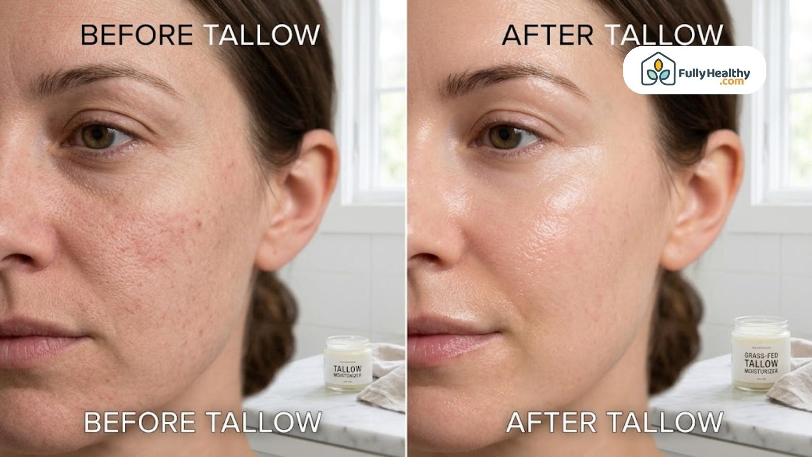 Before and after comparison showing improved skin texture using tallow moisturizer