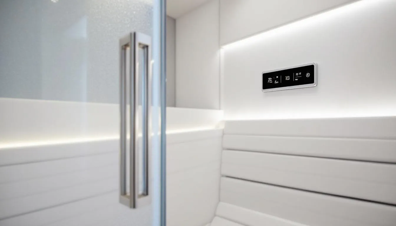 A close-up image of high-tech features in a luxury home sauna.