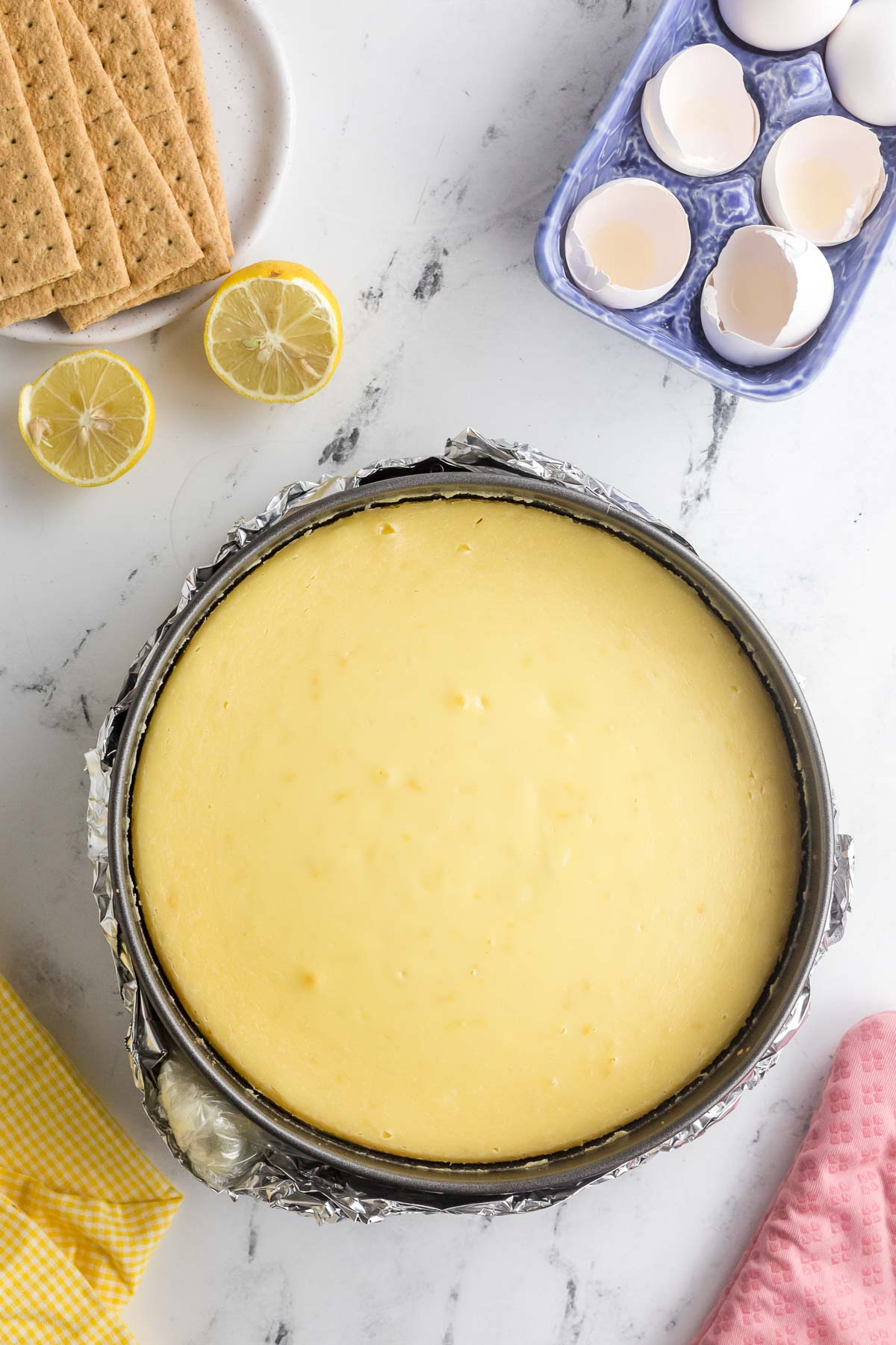baked lemon cheesecake in sprinform pan