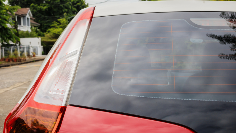 ceramic tint film on the rear window of the vehicle