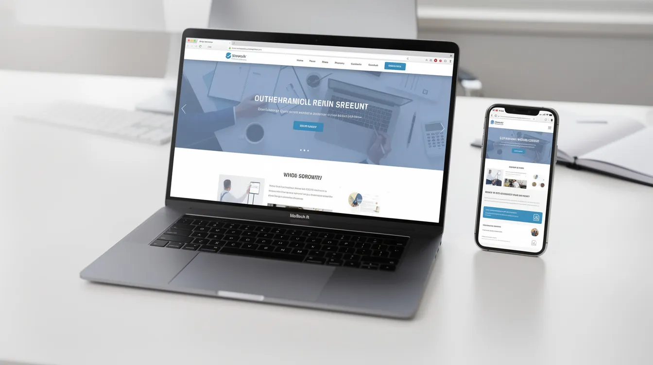 The image features a laptop and a smartphone placed side by side, both displaying the same website, illustrating the principles of responsive web design as it adapts seamlessly to different screen sizes. This visual emphasizes the importance of web development and digital marketing in creating a cohesive digital presence across devices.
